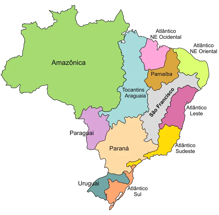 La carte hydrographique du Brésil