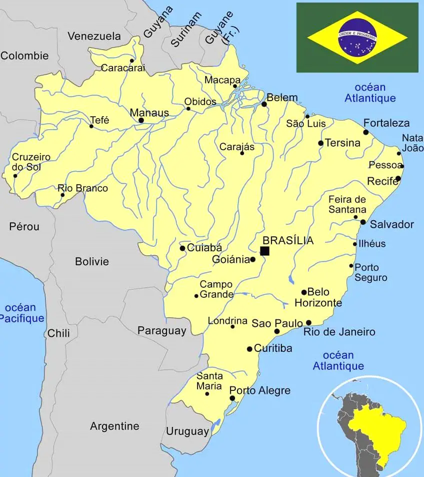Carte du Bésil, la carte du Brésil en Amérique du Sud